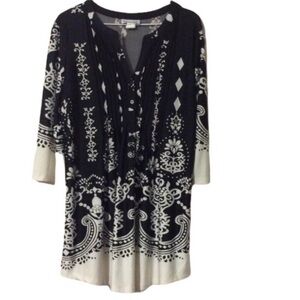 SERENGETI Timeless Black And White PLEATED Tunic Top SIZE Medium